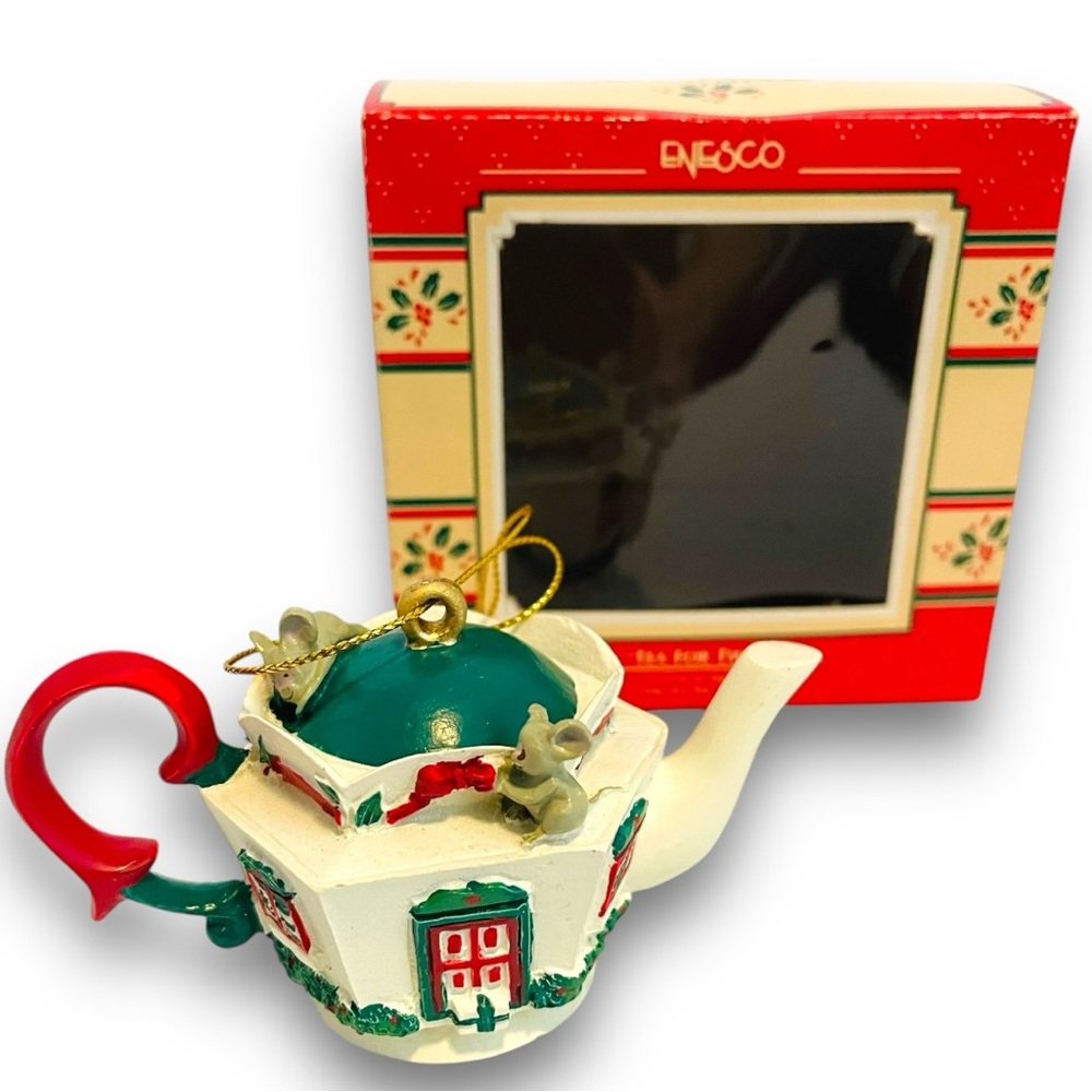 Ornament Tea For Two Mouse Teacup Ornament 1st in Tiny Tea Pot Series